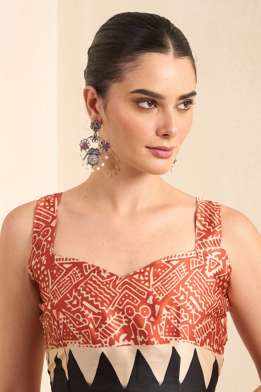 Rakhi Maroon Crepe Ajrakh Printed Ready To Wear Saree