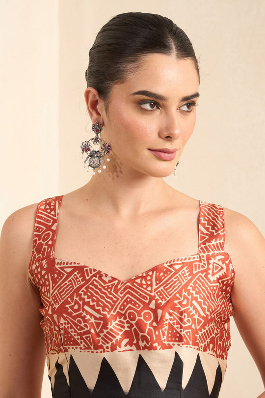 Rakhi Maroon Crepe Ajrakh Printed Ready To Wear Saree