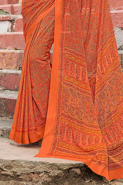 Trina Orange Chiffon Printed Designer One Minute Saree