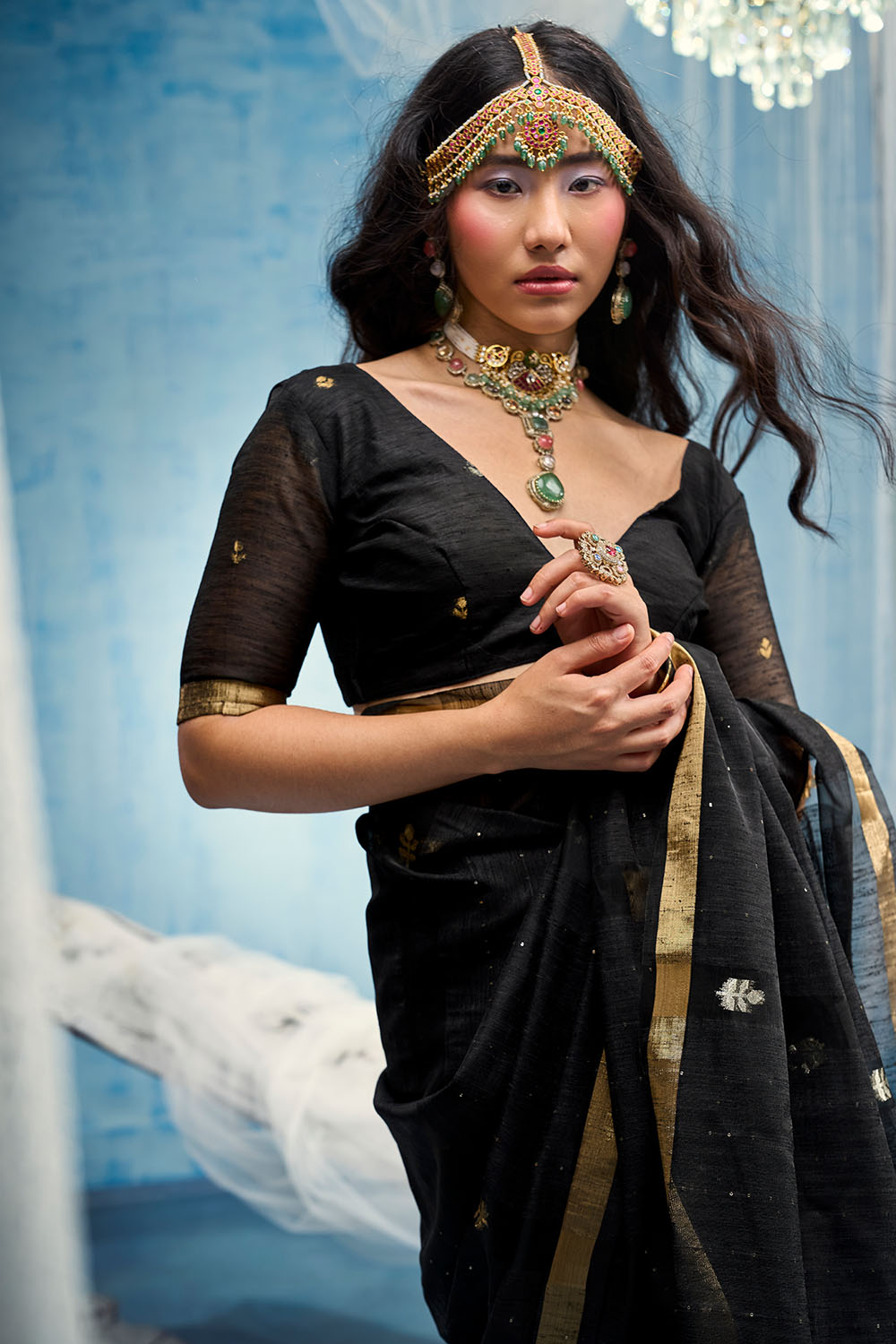 Uma Black Pure Munga Silk Handloom Weaving Organza Pallu Ready to Wear Saree