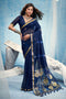 Uma Navy Blue Pure Munga Silk Handloom Weaving Organza Pallu Ready to Wear Saree