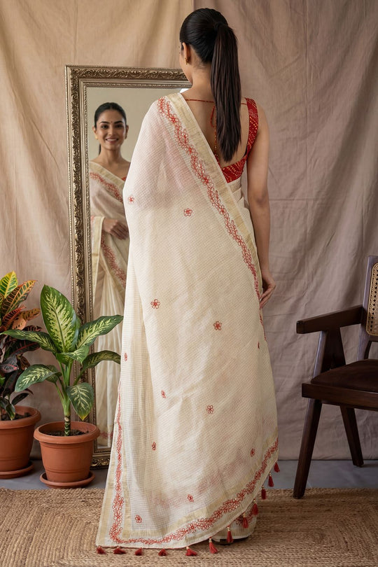Tiana Cream Silk Gota Patti Embellished Ready to Wear Saree