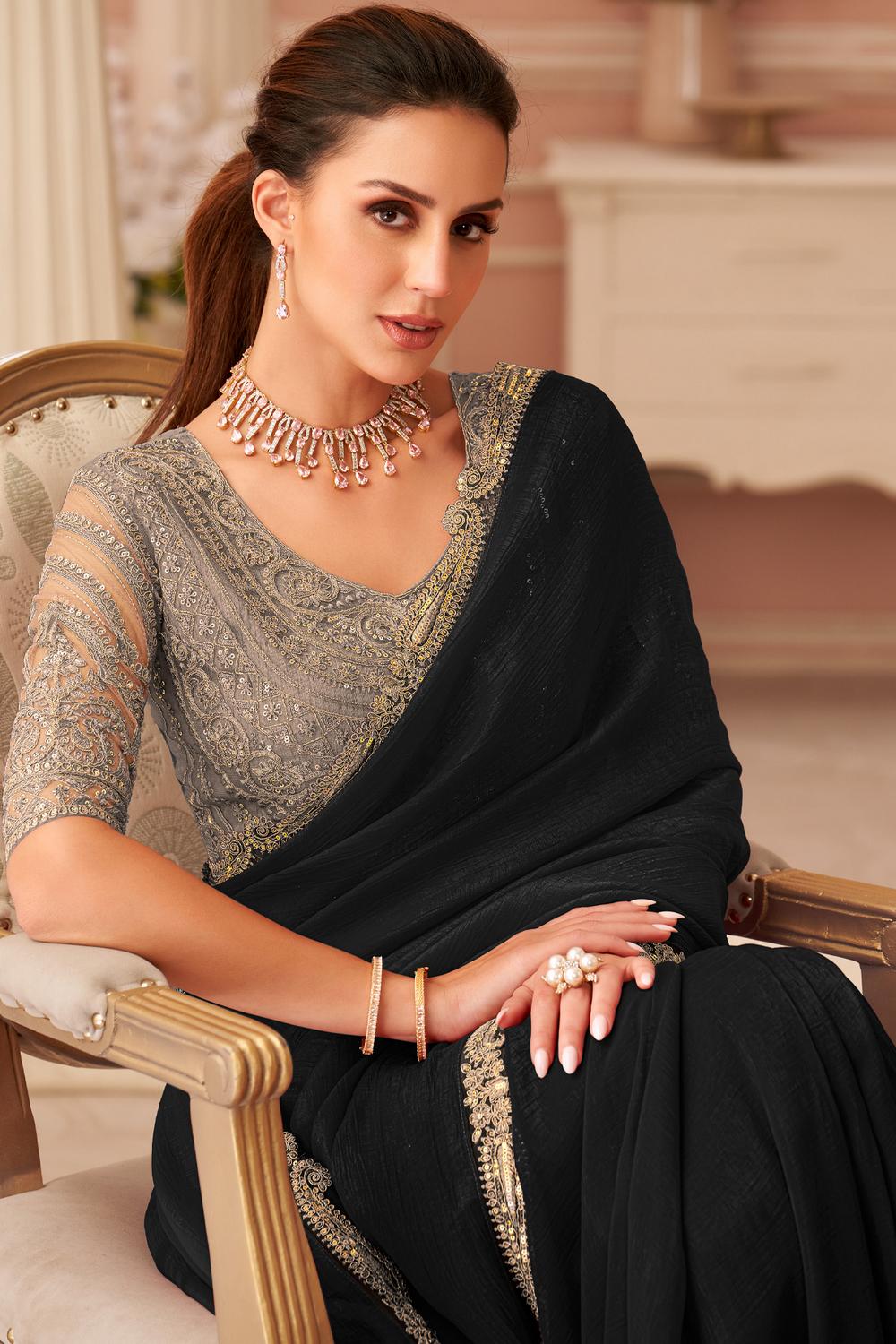 Miranda Black Georgette Designer Border Ready to Wear Saree