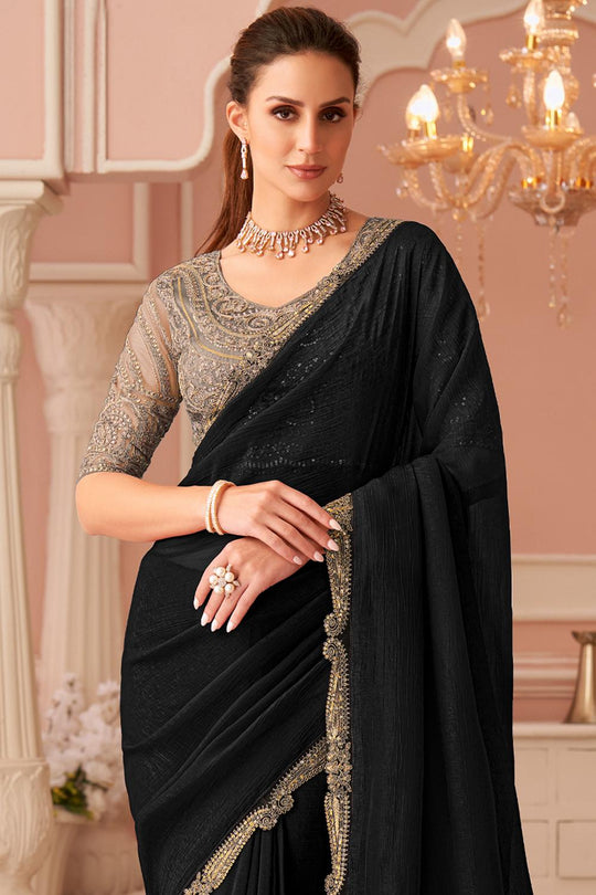 Miranda Black Georgette Designer Border Ready to Wear Saree