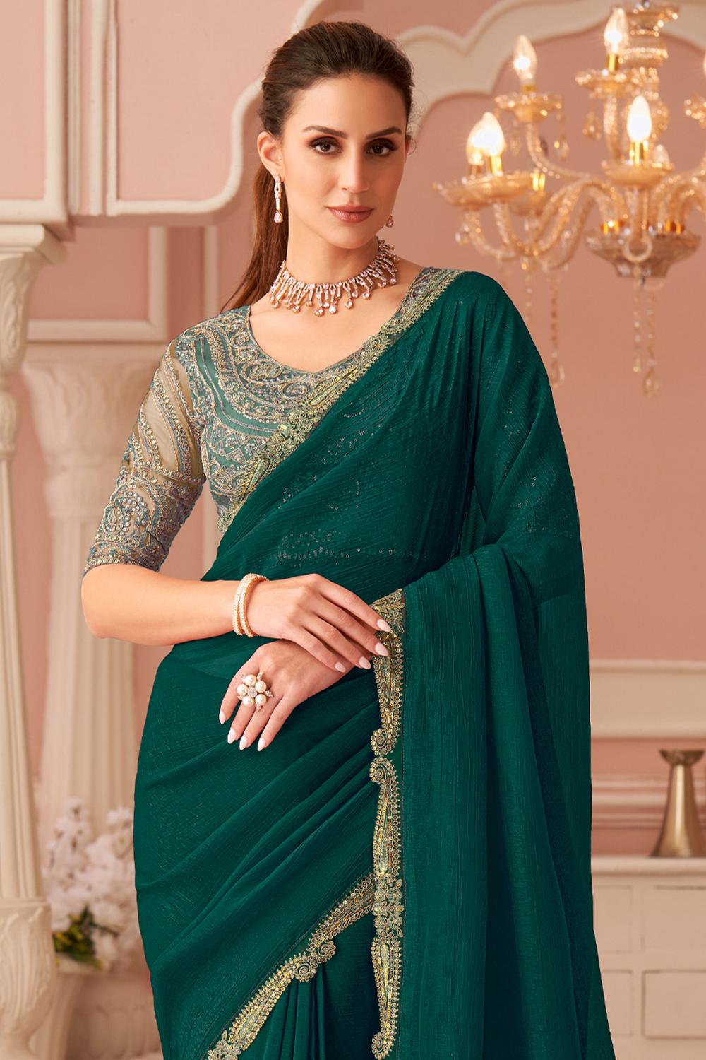 Miranda Green Georgette Designer Border Ready to Wear Saree