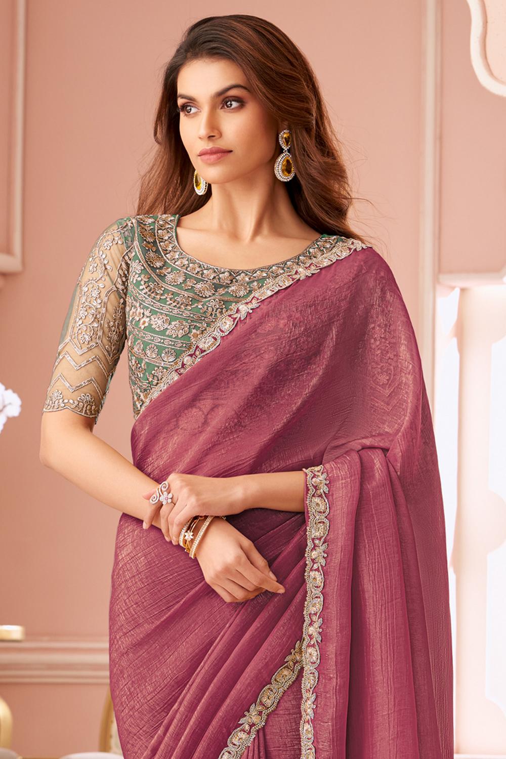 Miranda Mauve Georgette Designer Border Ready to Wear Saree