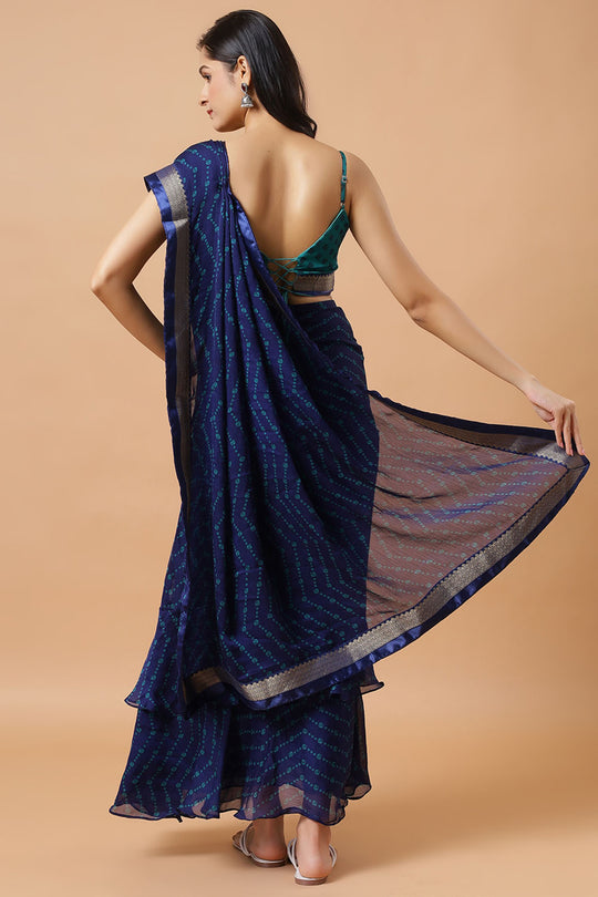 Betty Blue Crepe Printed Designer Skirt Ready to Wear Saree

