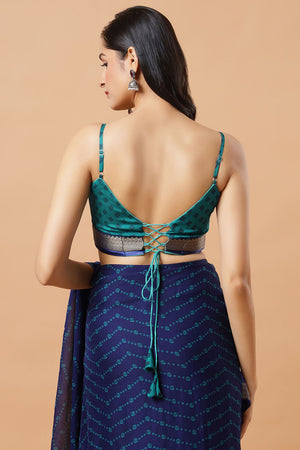 Betty Blue Crepe Printed Designer SkirtReady to Wear Saree

