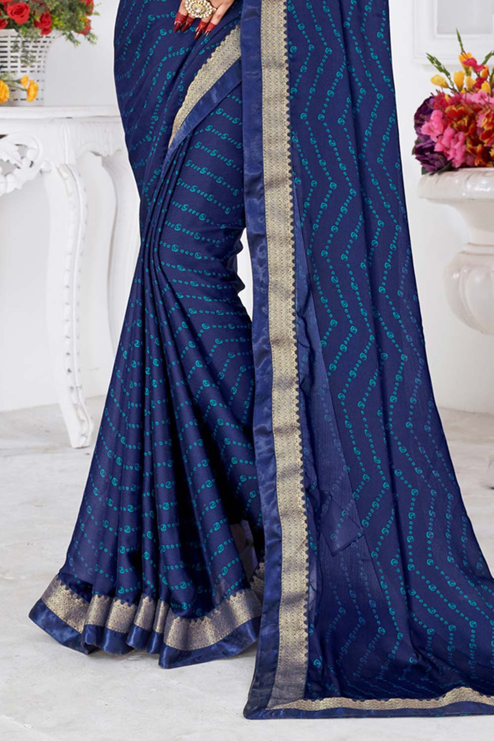 Betty Blue Chiffon Printed Designer One Minute  Saree