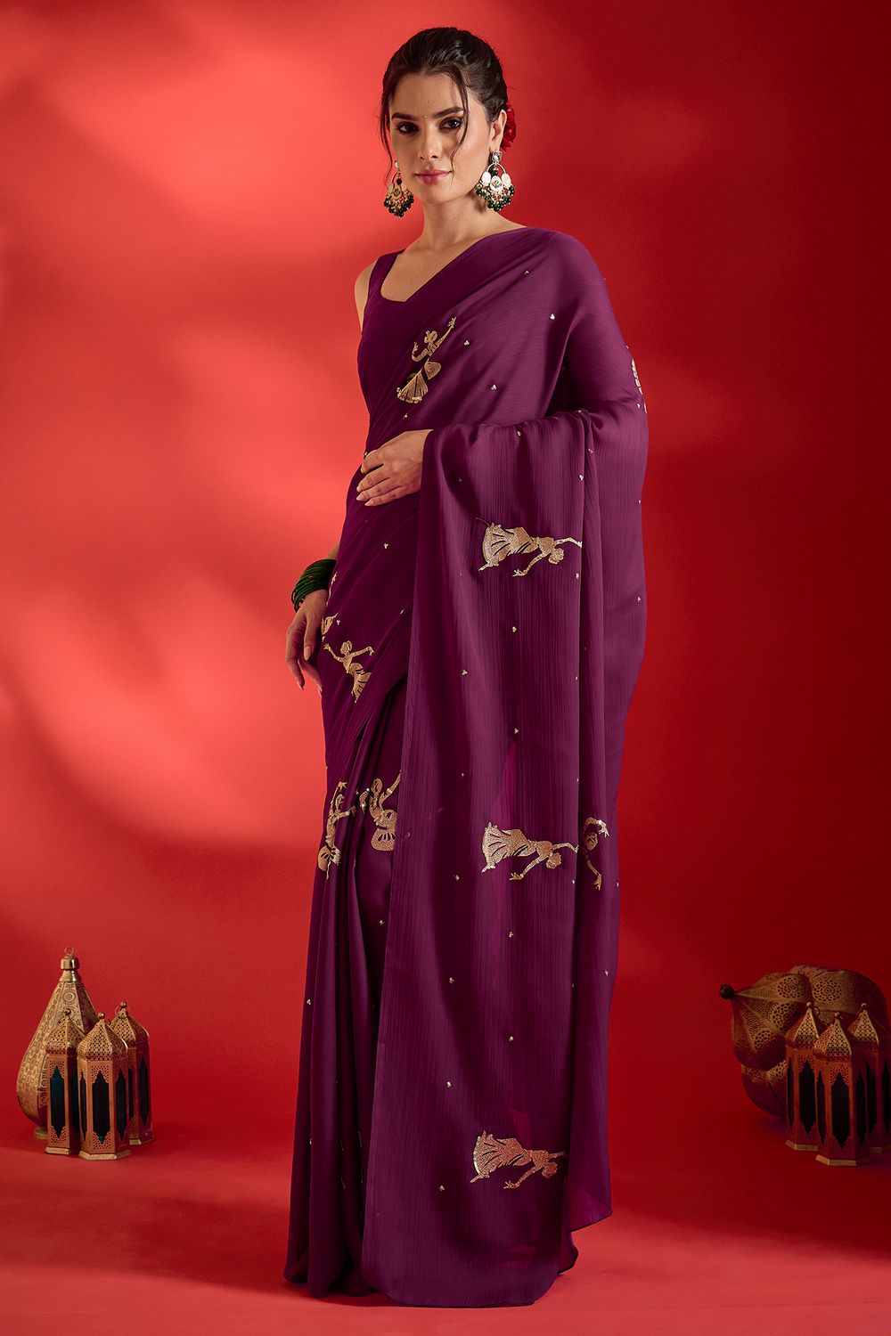 Sensa Wine Satin Sequins With Embroidered Ready To Wear Saree