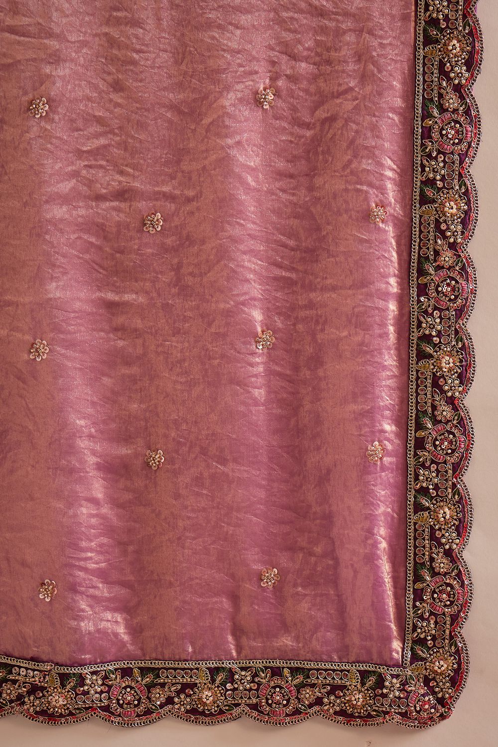Sensa Purple Satin Sequins With Beads Embellished Ready To Wear Saree