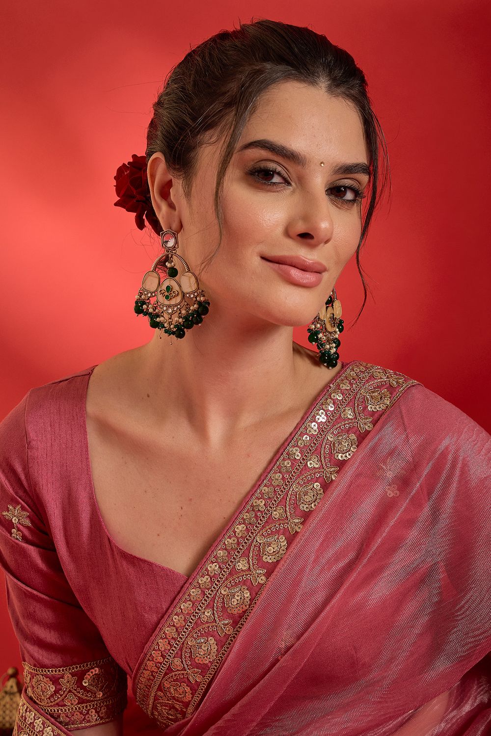 Latoya Pink Net Sequins With Embroidered Ready To Wear Saree