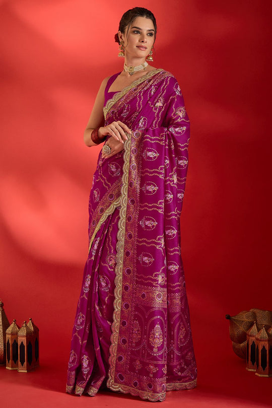 Chyna Pink Vichitra Silk Embroidered Ready To Wear Saree