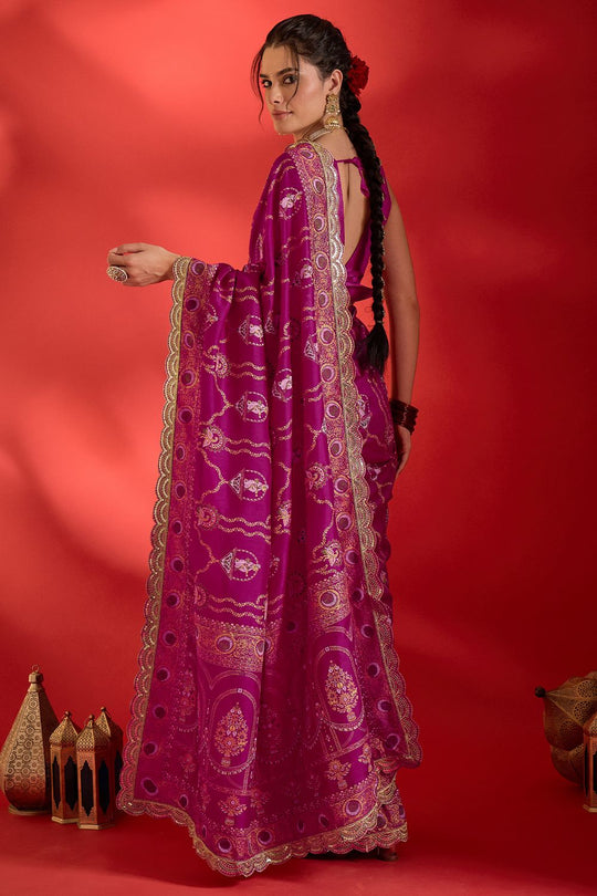 Chyna Pink Vichitra Silk Embroidered Ready To Wear Saree