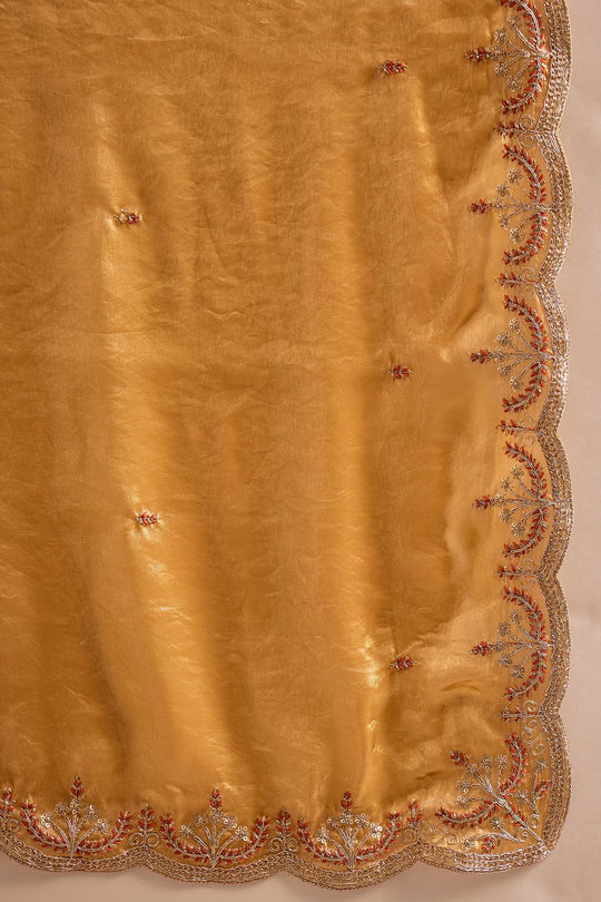 Sensa Mustard Satin Sequins With Beads Embellished Ready To Wear Saree