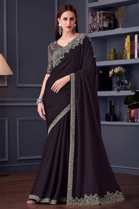 Jossette Dark Violet Chiffon Embellished Designer Party Wear Ready to Wear Saree