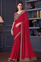 Jossette Red Chiffon Embellished Designer Border Work Ready to Wear Saree