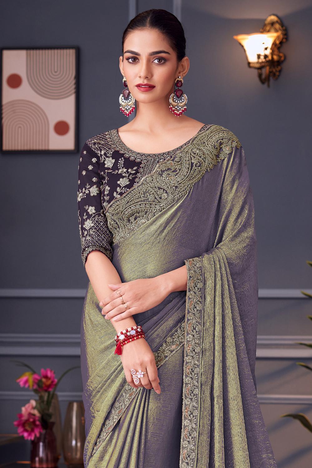 Daria Metallic Lavender Chiffon Embellished Ready to Wear Saree