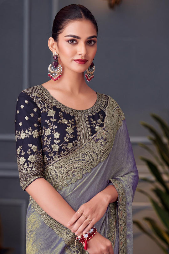 Daria Metallic Lavender Chiffon Embellished Ready to Wear Saree
