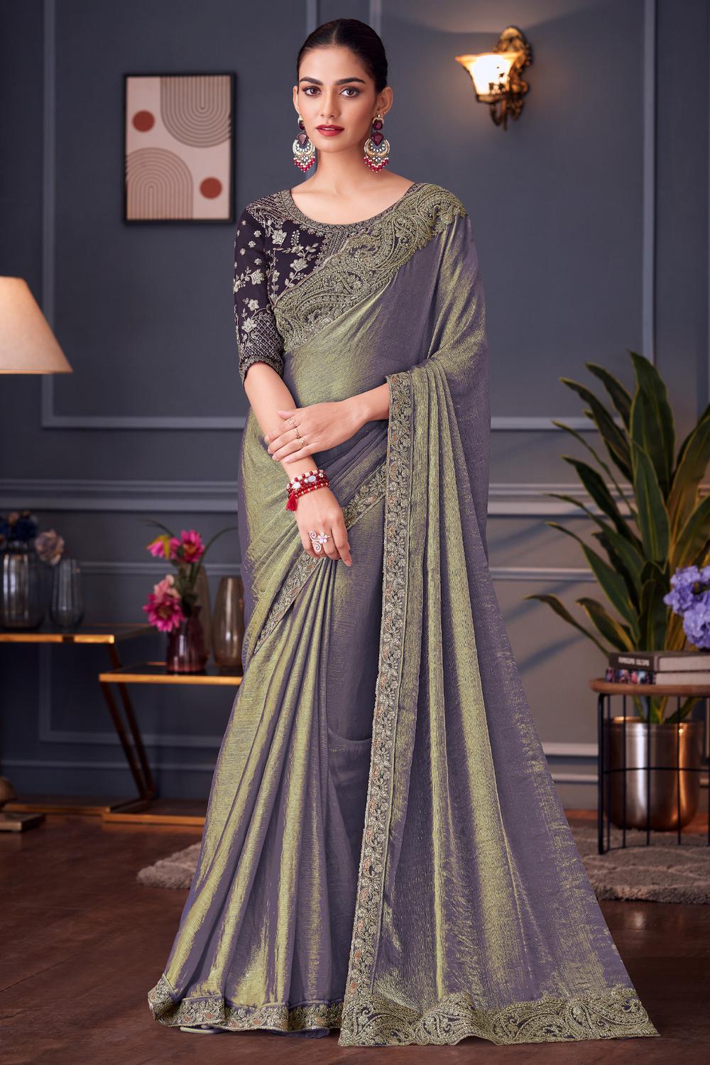 Daria Metallic Lavender Chiffon Embellished Ready to Wear Saree