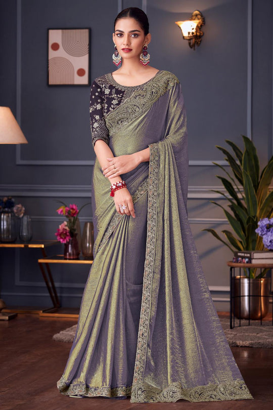 Daria Metallic Lavender Chiffon Embellished Ready to Wear Saree