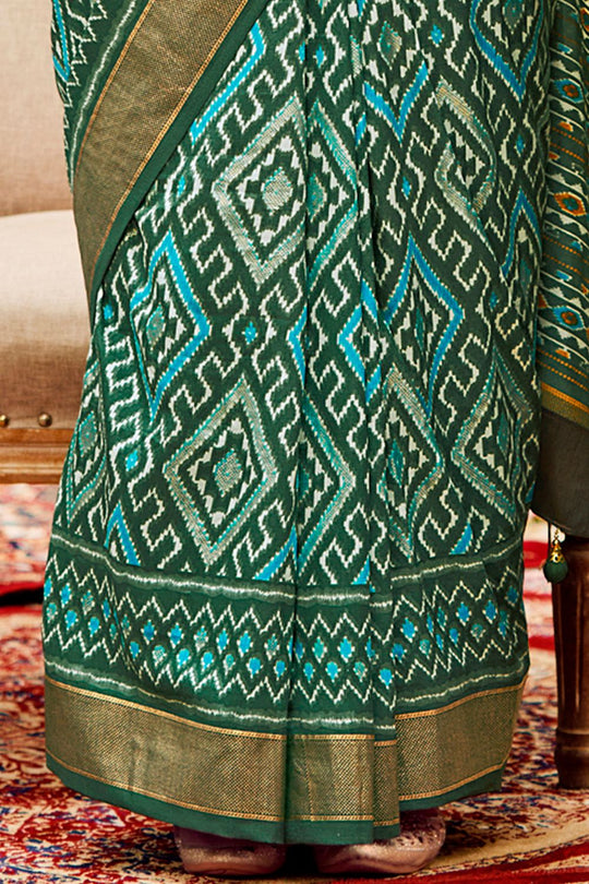 Sitara Sea Green Tussar Silk Patola Print Ready To Wear One Minute Saree