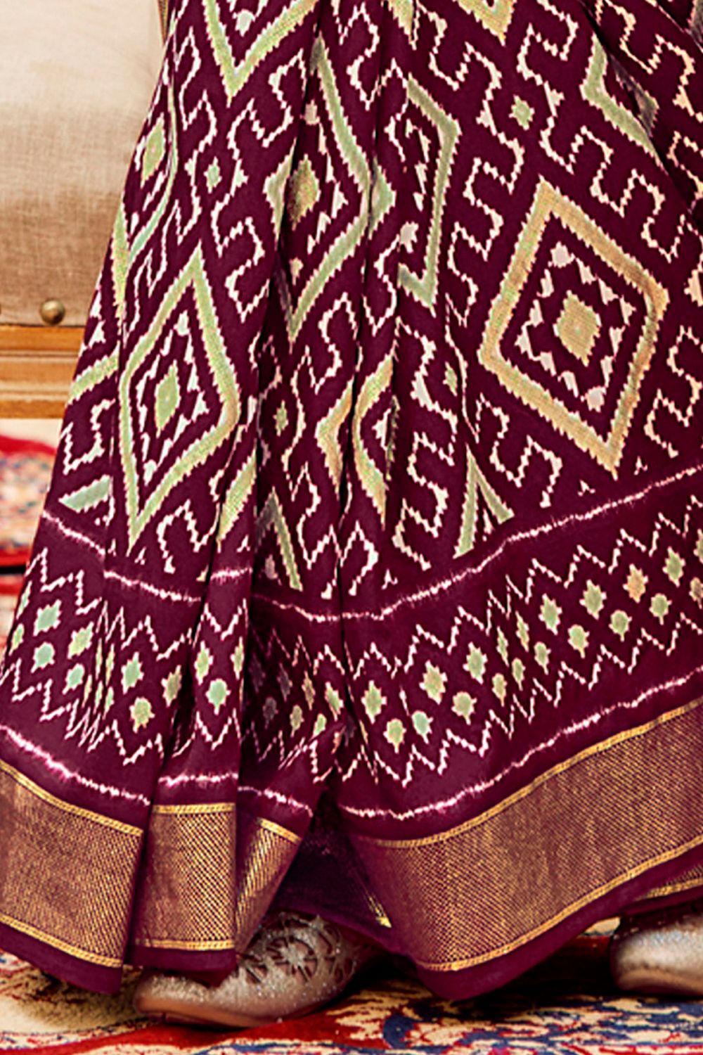 Sitara Purple Tussar Silk Patola Print Ready To Wear One Minute Saree