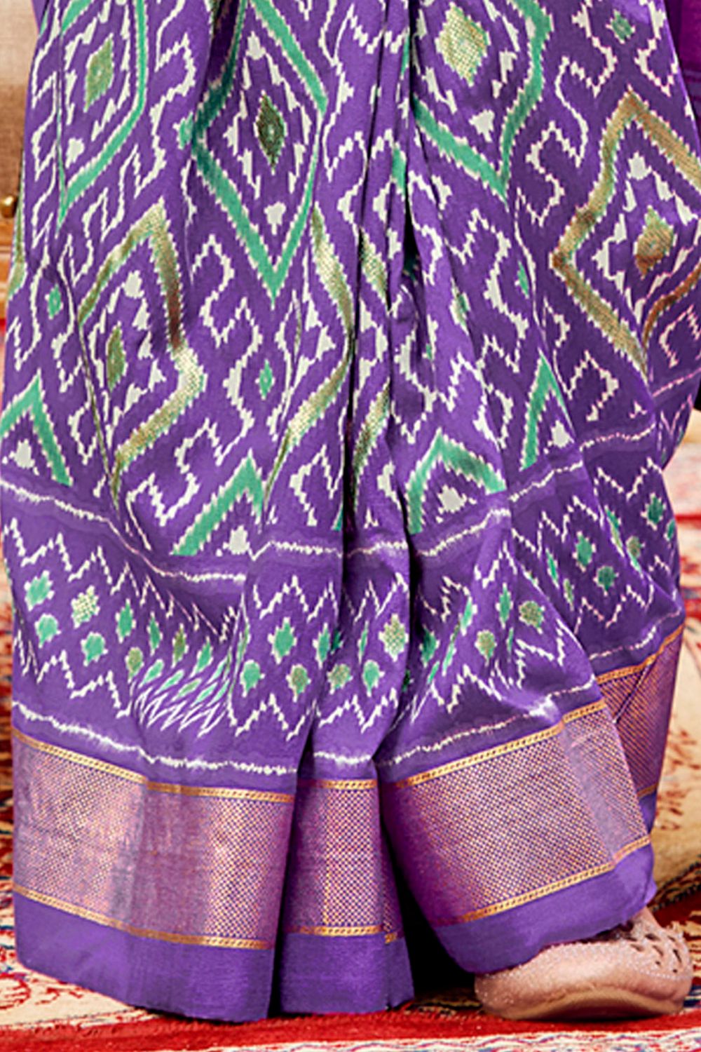 Sitara Lavender Tussar Silk Patola Print Ready To Wear One Minute Saree