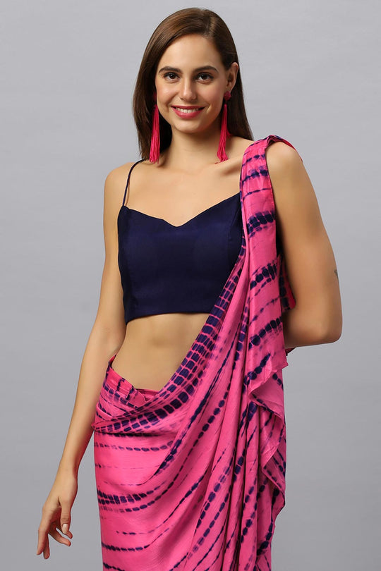 Skye Navy & Pink Shibori Print Modal Satin Sarong Saree