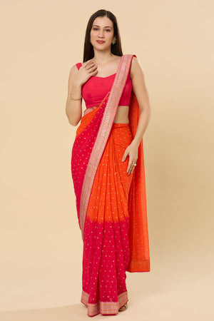 Celia Orange & Pink Printed Georgette Ready to Wear Saree
