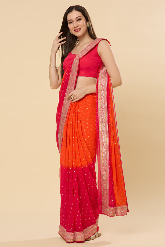 Celia Orange & Pink Printed Georgette Ready to Wear Saree