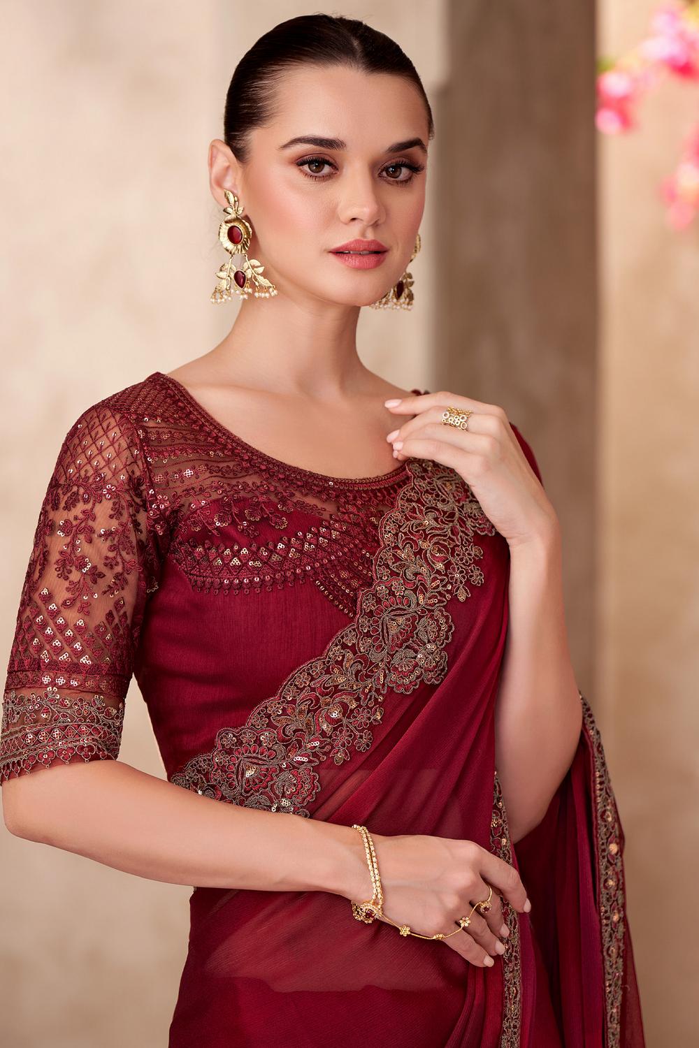 Hope Magenta Chiffon Embellished Border Ready to Wear Saree