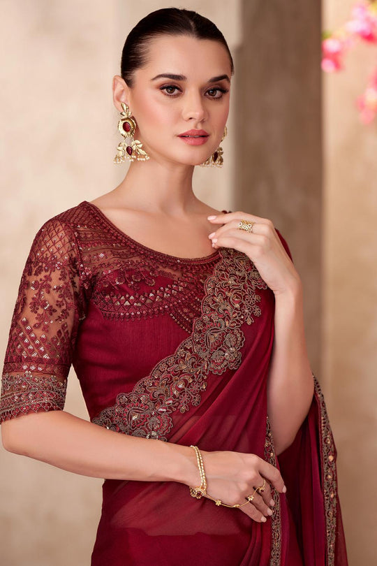 Hope Magenta Chiffon Embellished Border Ready to Wear Saree