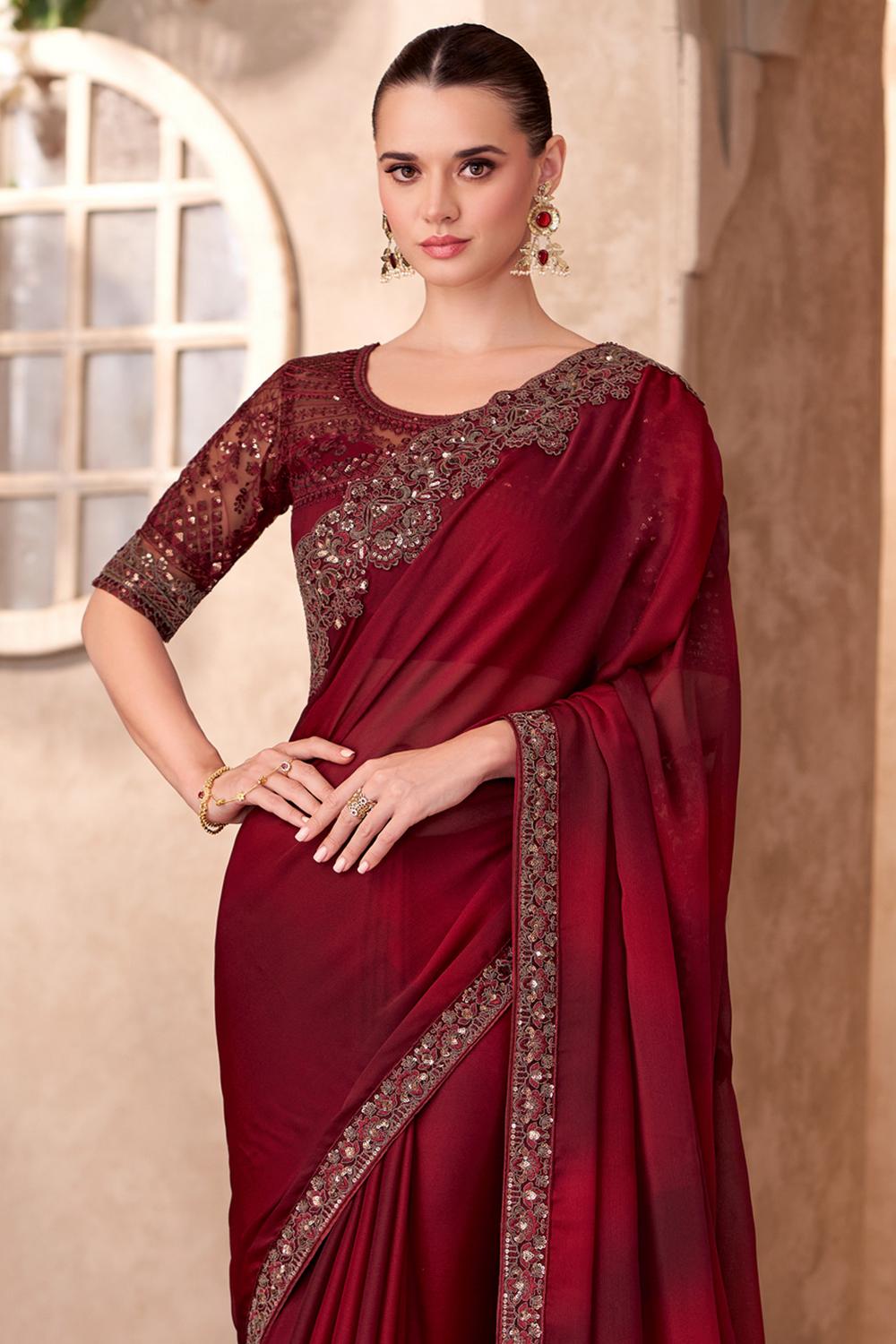 Hope Magenta Chiffon Embellished Border Ready to Wear Saree