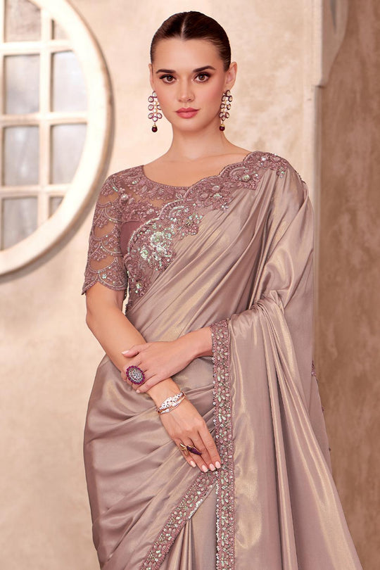 Hope Beige Georgette Embellished border Ready to Wear Saree