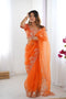 Tanya Orange Organza Silk Floral Embroidered Ready to Wear Saree