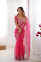 Tanya Pink Organza Silk Floral Embroidered Ready to Wear Saree