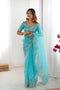 Tanya Light Blue Organza Silk Floral Embroidered Ready to Wear Saree