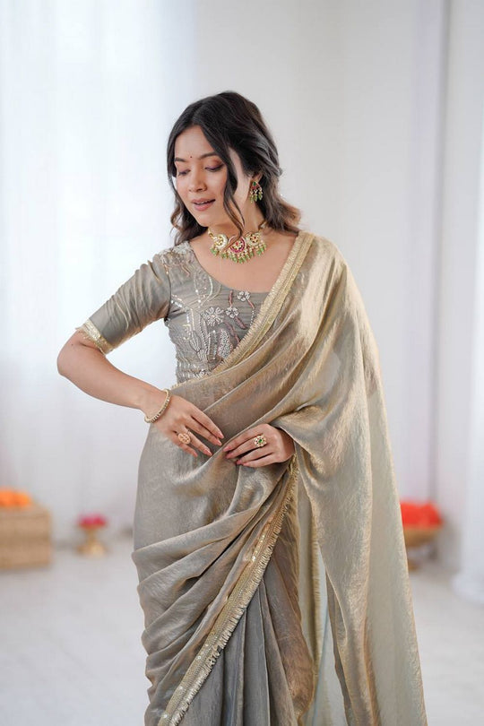 Soni Grey Designer Silk Ready to Wear Saree