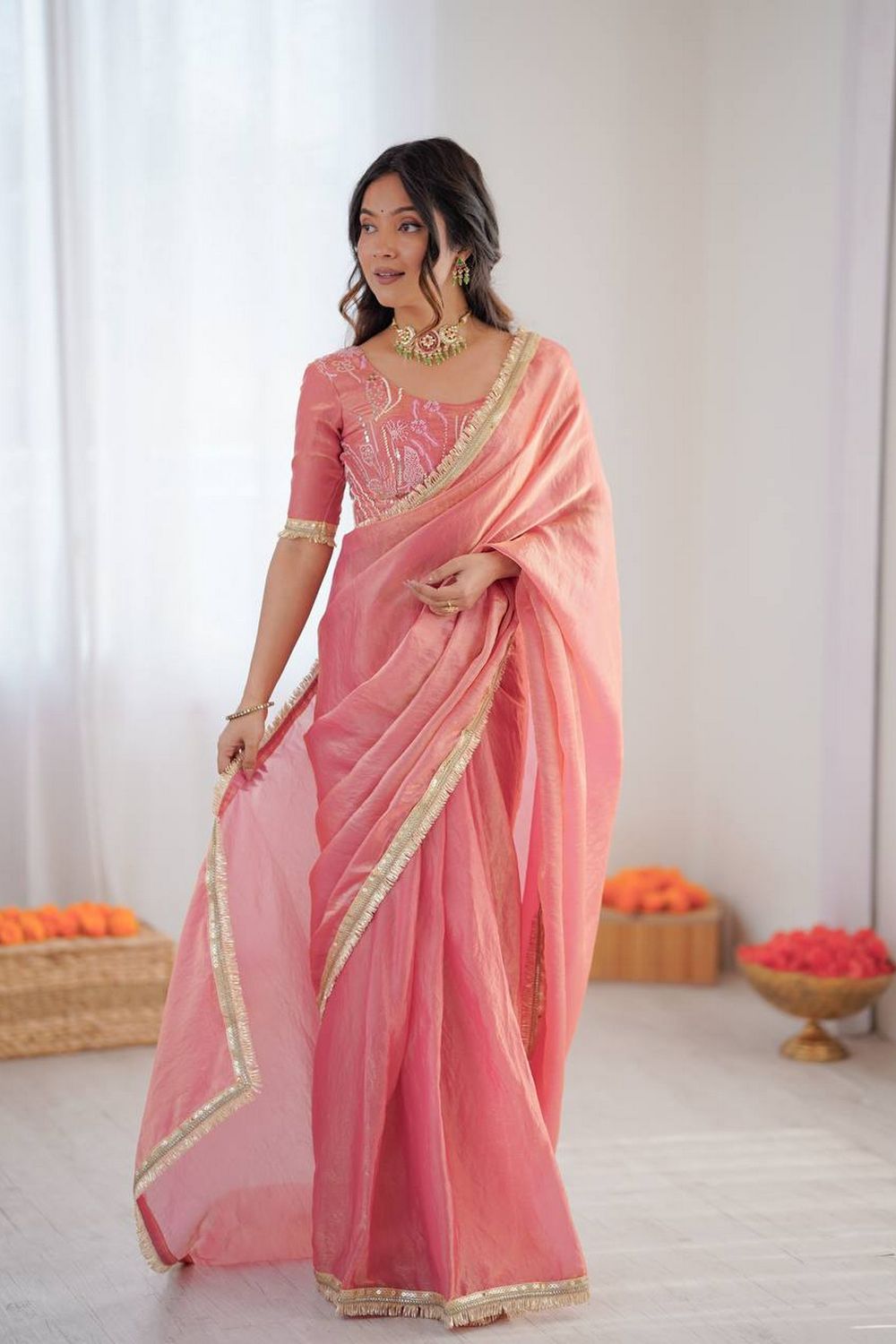 Soni Blush Pink Designer Silk Ready to Wear Saree