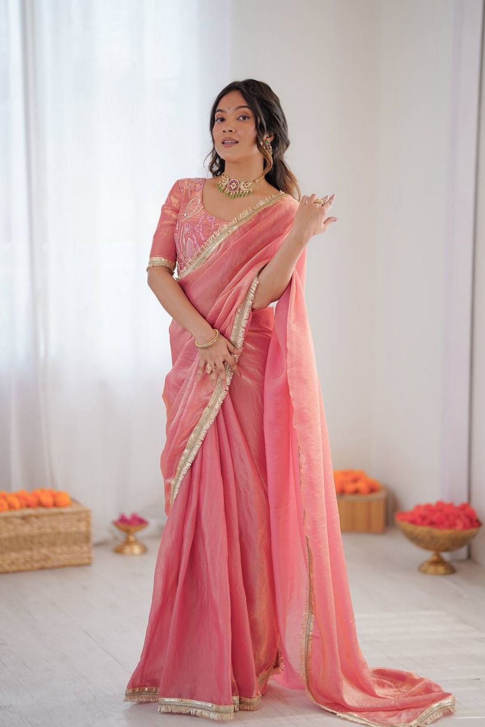 Soni Blush Pink Designer Silk Ready to Wear Saree