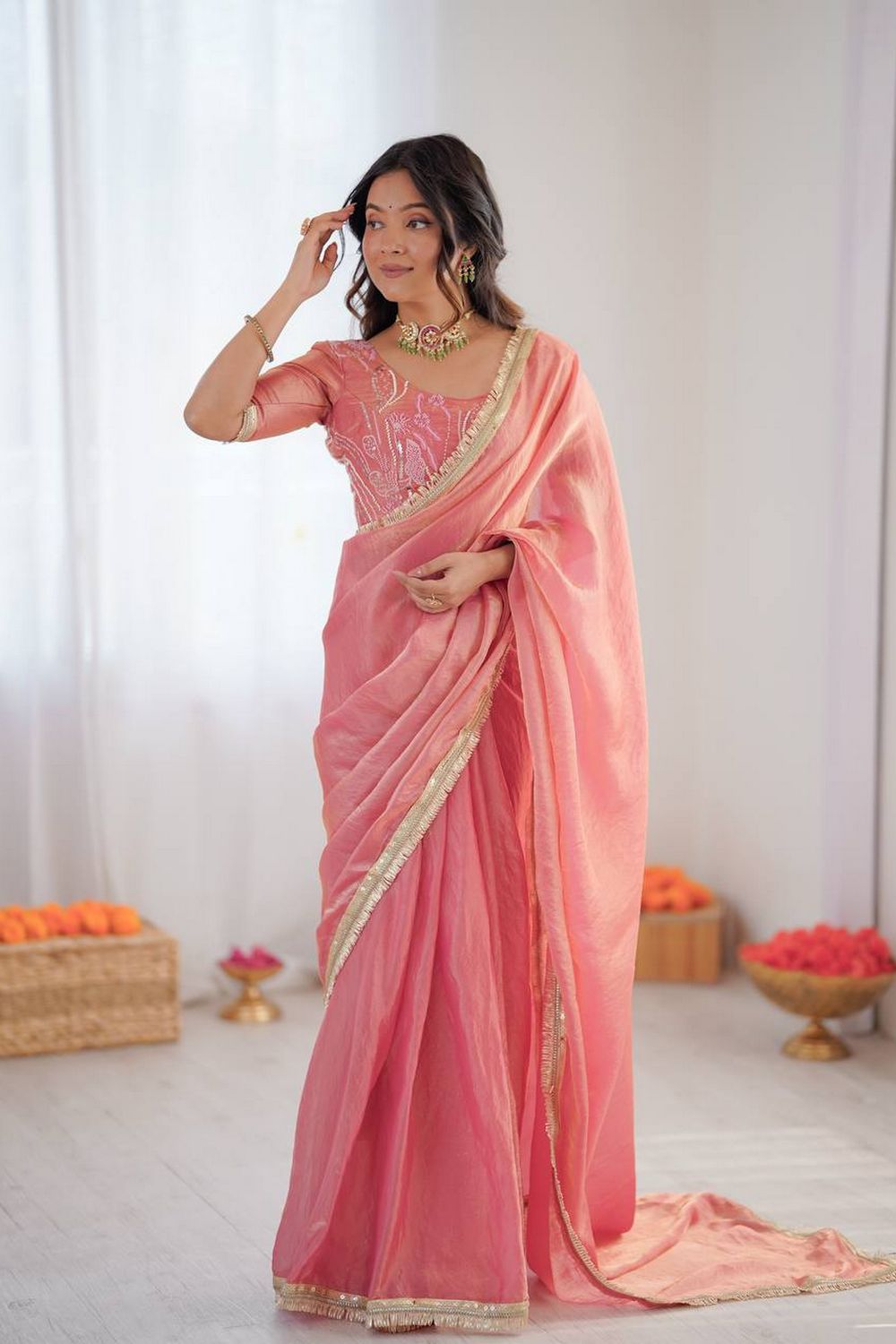 Soni Blush Pink Designer Silk Ready to Wear Saree