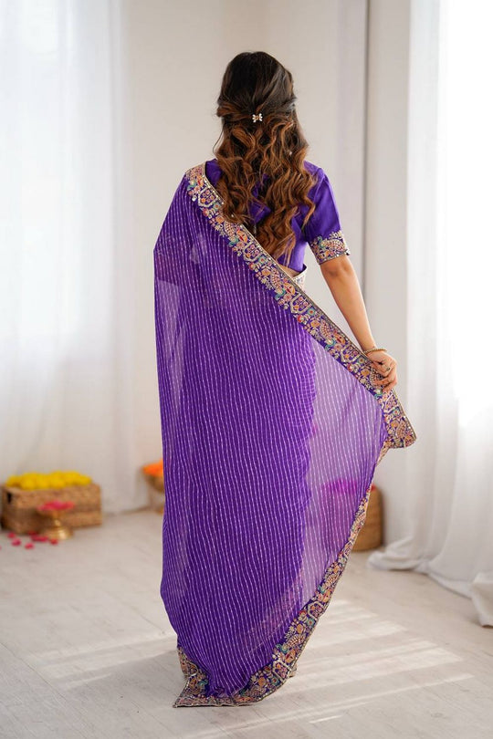 Disha Purple Georgette Bandhani Printed Ready to Wear Saree