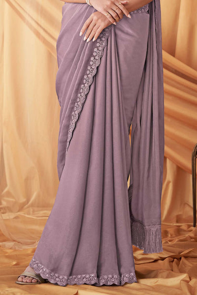 Tina Steel Grey Georgette Embellished Designer One Minute Saree