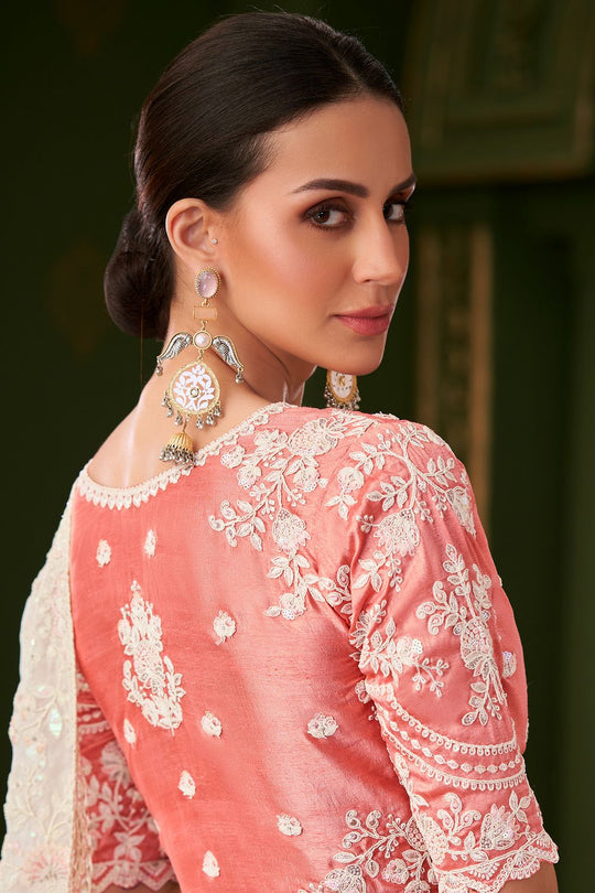 Alisha Cream Satin Embellished Designer Ready to Wear Saree