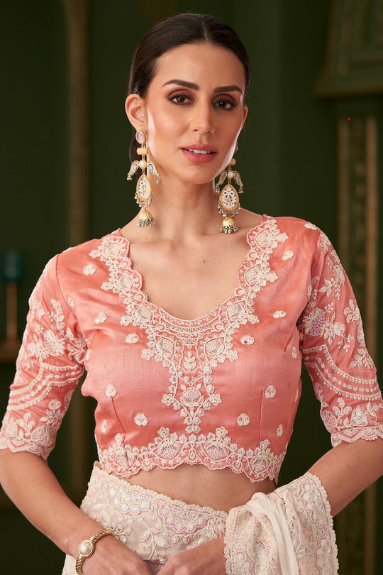 Alisha Cream Satin Embellished Designer Ready to Wear Saree