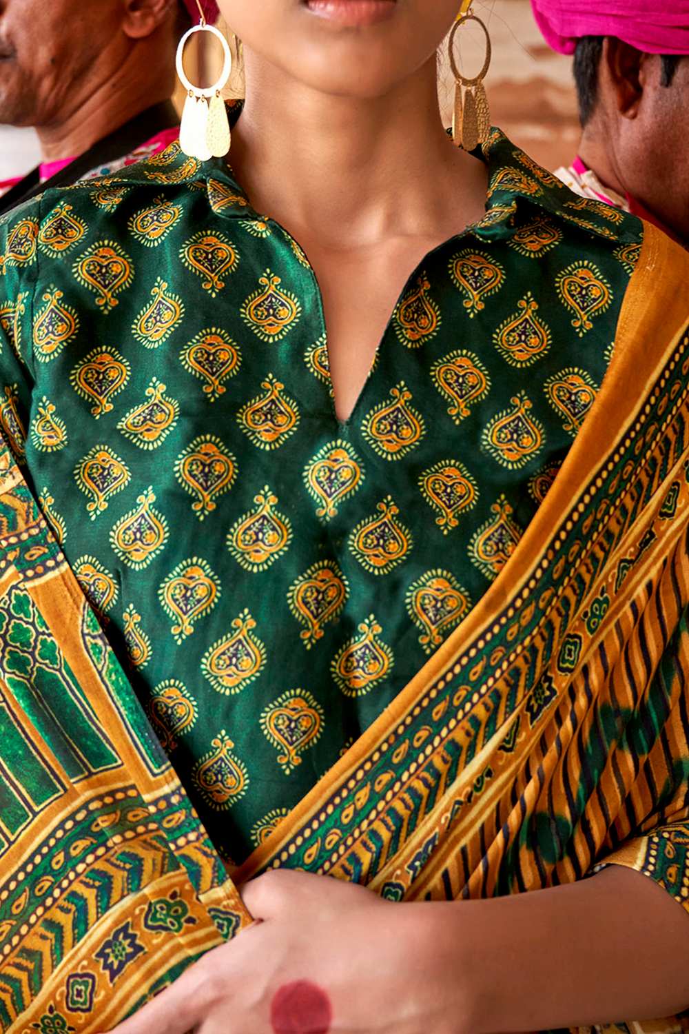 Suri Mustard Viscose Silk Ajrakh Ready To Wear One Minute Saree