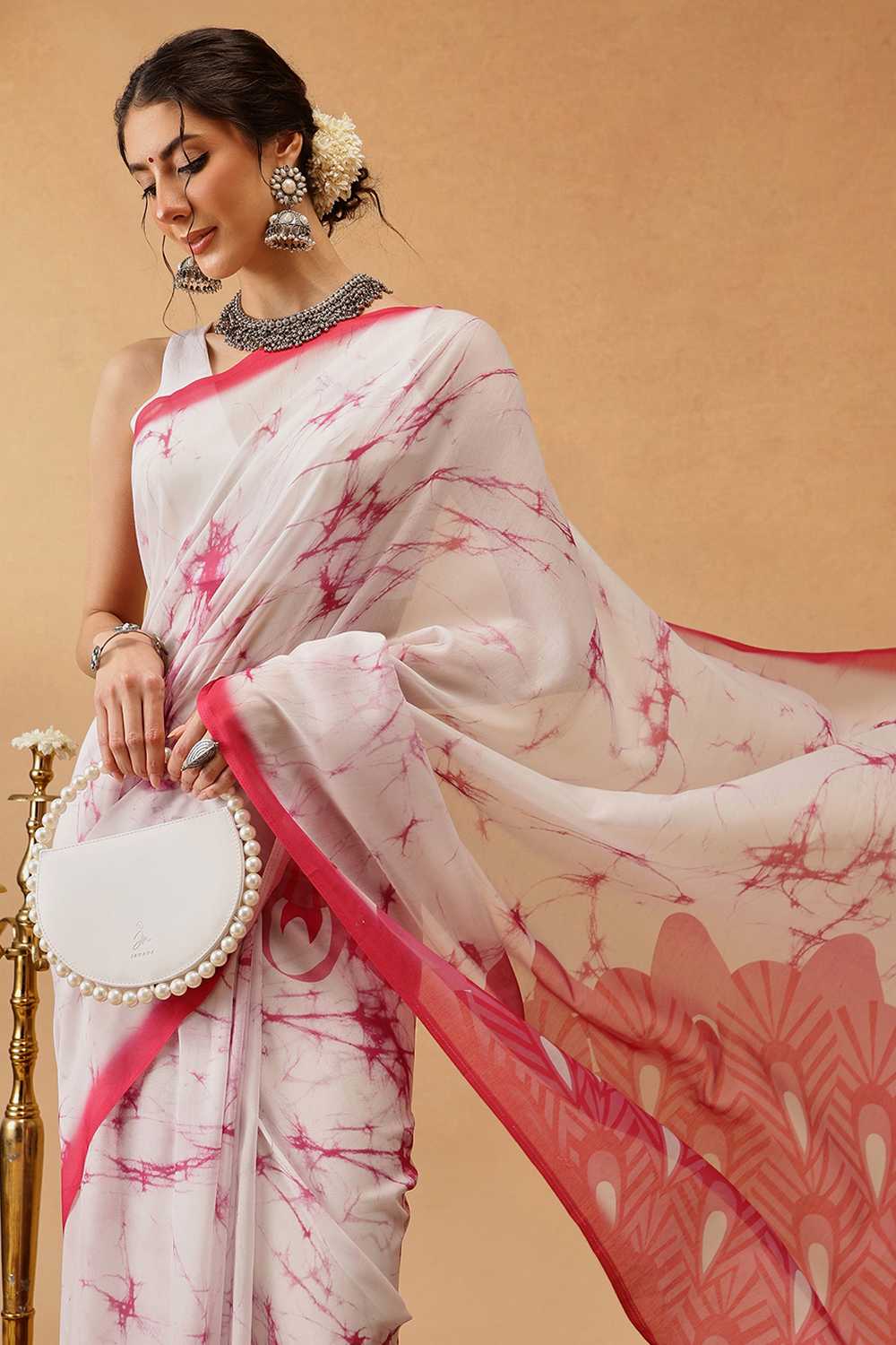 Eva Pink Mul Cotton Abstract Digital Printed Ready to Wear One Minute Saree