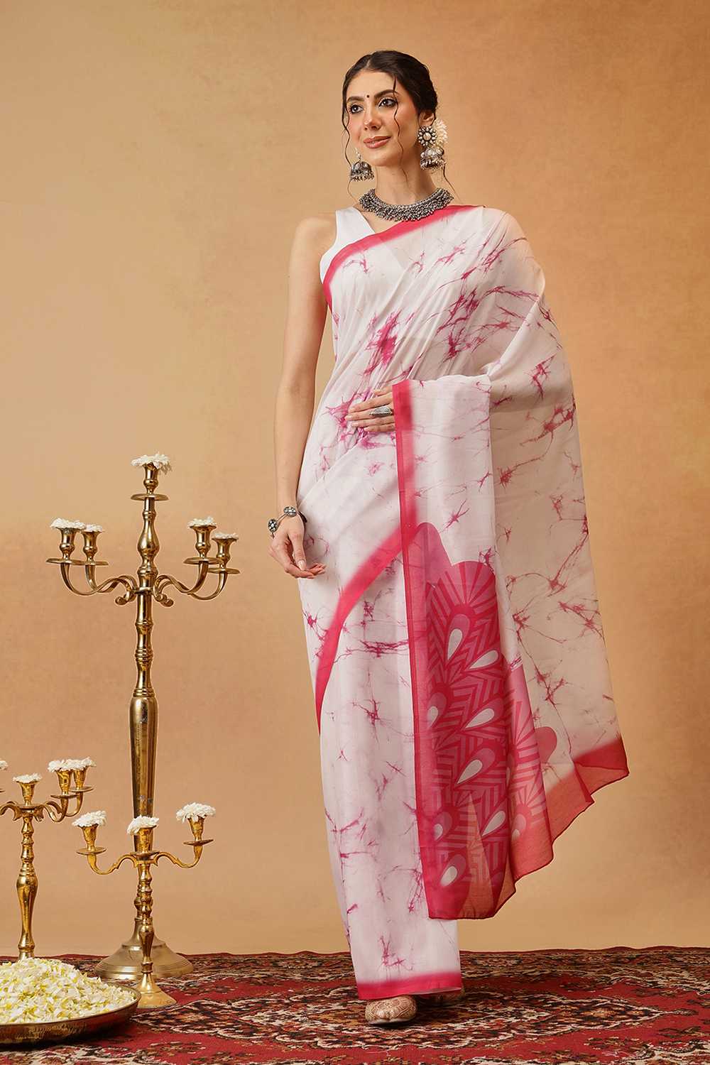 Eva Pink Mul Cotton Abstract Digital Printed Ready to Wear One Minute Saree