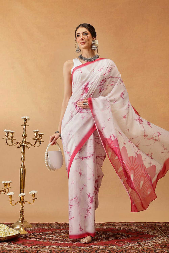 Eva Pink Mul Cotton Abstract Digital Printed Ready to Wear One Minute Saree